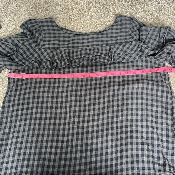 Loft Women’s Black Gingham Brushed Cotton Ruffle Blouse Top Large - Picture 8 of 10